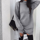 Women Winter Knitted Dress Loose Turtleneck Long Blouse