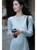 Meizishule Merino Wool Long Sleeve Knitted Dress