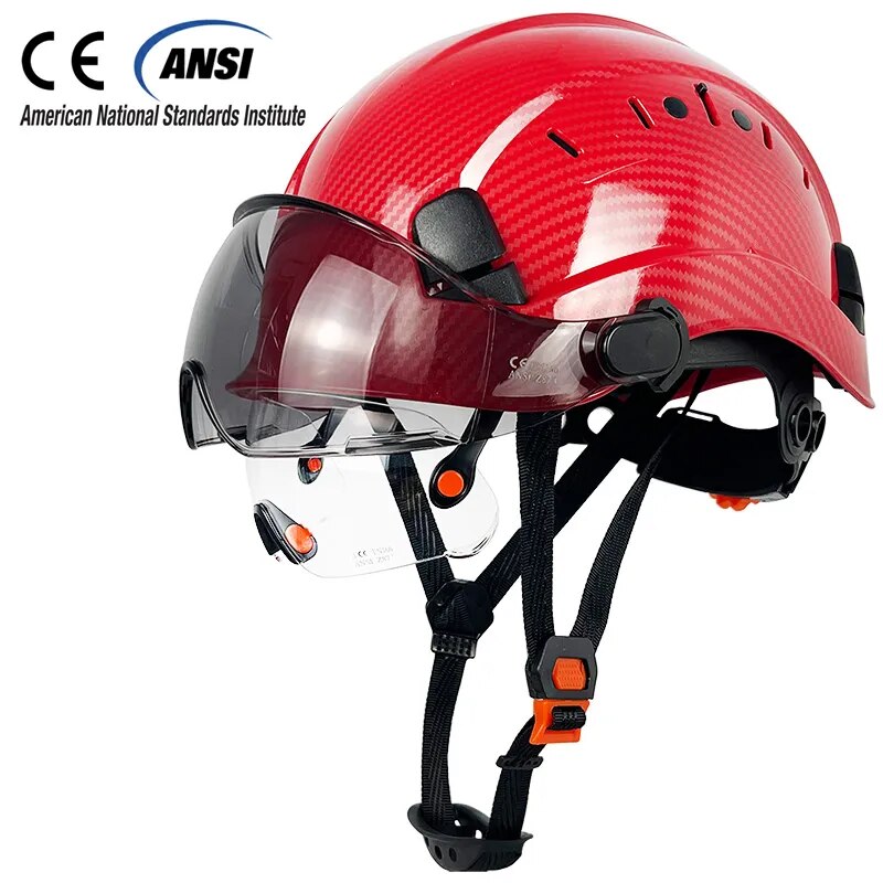 helmet with built in goggles CE Carbon Fiber Pattern Construction Safety Helmet With Build In Visor – Normabest