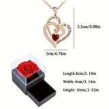 Luxury Love Heart Zircon Necklace With Rose