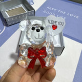 I Love You Gift - Crystal Bear and Glass Artificial Flowers