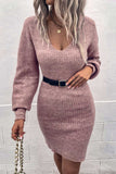 Ribbed Long Sleeve Sweater Dress - Normabest