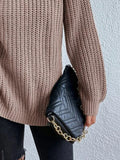 Full Size Turtleneck Rib-Knit Slit Sweater - Normabest