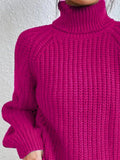 Full Size Turtleneck Rib-Knit Slit Sweater - Normabest