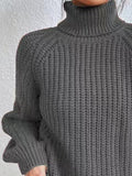 Full Size Turtleneck Rib-Knit Slit Sweater - Normabest