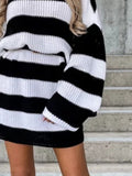 Striped Turtleneck Sweater Dress - Normabest