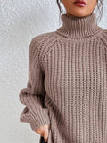 Full Size Turtleneck Rib-Knit Slit Sweater - Normabest