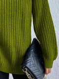 Full Size Turtleneck Rib-Knit Slit Sweater - Normabest