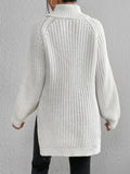 Full Size Turtleneck Rib-Knit Slit Sweater - Normabest