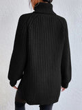 Full Size Turtleneck Rib-Knit Slit Sweater - Normabest