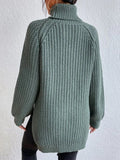 Full Size Turtleneck Rib-Knit Slit Sweater - Normabest