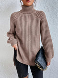 Full Size Turtleneck Rib-Knit Slit Sweater - Normabest