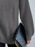 Full Size Turtleneck Rib-Knit Slit Sweater - Normabest