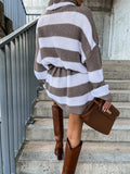 Striped Turtleneck Sweater Dress - Normabest