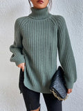 Full Size Turtleneck Rib-Knit Slit Sweater - Normabest