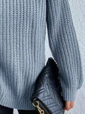 Full Size Turtleneck Rib-Knit Slit Sweater - Normabest