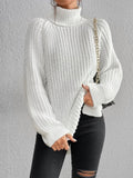 Full Size Turtleneck Rib-Knit Slit Sweater - Normabest