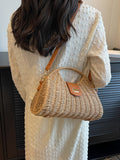 Straw Contrasting Color Tote Bag