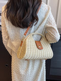 Straw Contrasting Color Tote Bag