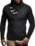 Fashionable men's leather buttoned sweater pullover turtleneck loose coat